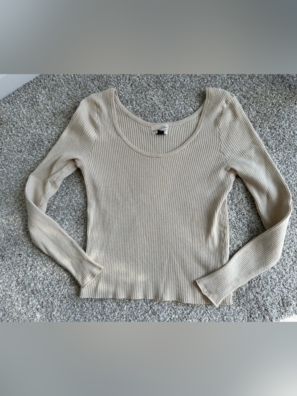 Women’s Universal Threads Beige Ribbed Scoop Neck Long Sleeve